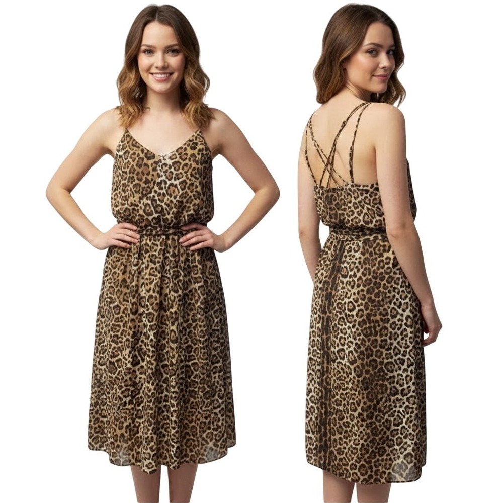 Maurices Dress XS Cheetah Animal Print Strappy‎ Back Adjustable Waist Boho Chic